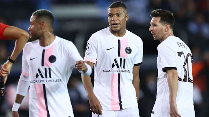 Neymar, Kylian Mbappe and Lionel Messi all feature together for PSG in the Champions League